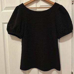 Anthropologie puff sleeve short sleeve, textured top with back scoop neck.